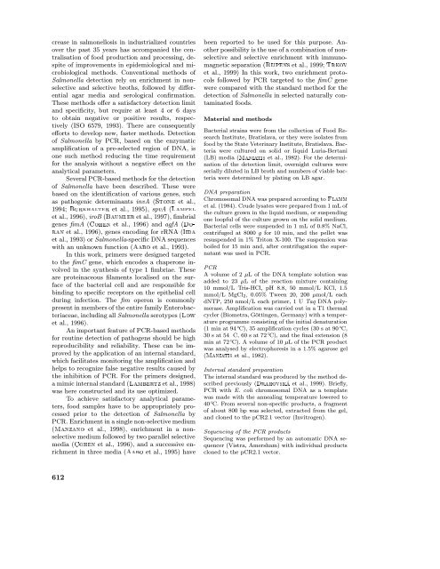 Detection of Salmonella by polymerase chain reaction - Biologia ...