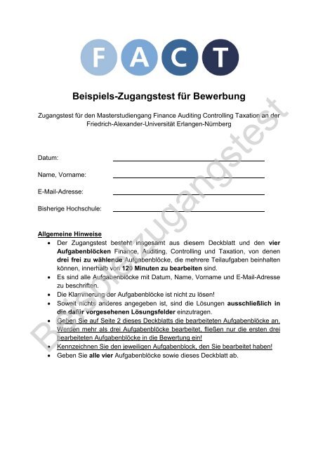 Beispiels-Zugangstest für Bewerbung - FACT- Finance Auditing ...