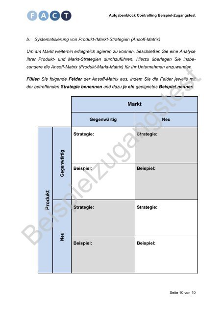 Beispiels-Zugangstest für Bewerbung - FACT- Finance Auditing ...