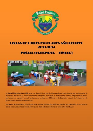 listas de utiles escolares año lectivo 2013-2014 inicial (prekinder ...