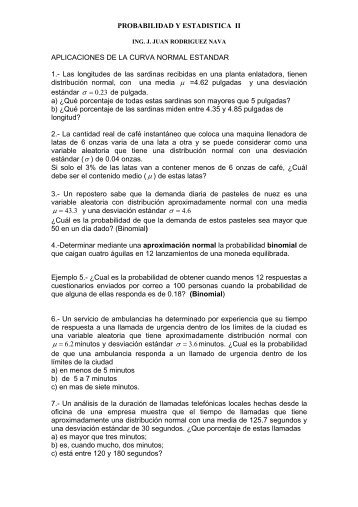 PROBABILIDAD Y ESTADISTICA II APLICACIONES DE LA CURVA ...
