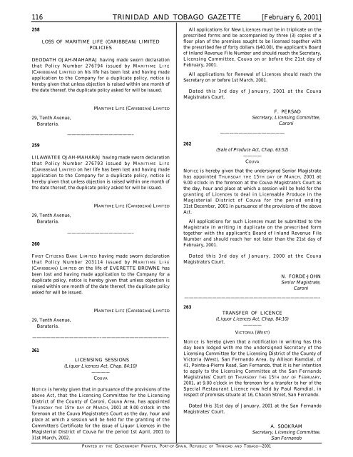 2001Gazette No.23.pdf - Trinidad and Tobago Government News