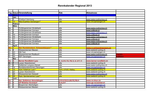 Rennkalender Seeland Cycling