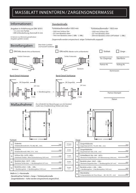 massblatt innentüren / zargensondermasse - Porta-System.de