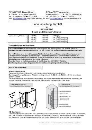 Einbauanleitung Türblatt - REINÆRDT Türen GmbH