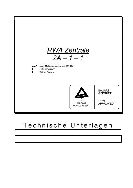 RWA Zentrale 2A – 1 – 1 Technische Unterlagen