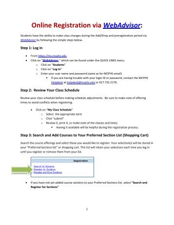Online Registration via WebAdvisor: - MCPHS.edu