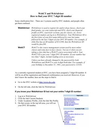 park university webct and webadvisor how to find your dvc 7 digit id number