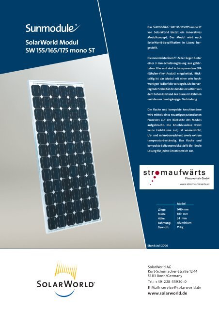 SolarWorld Modul SW 155/165/175 mono ST