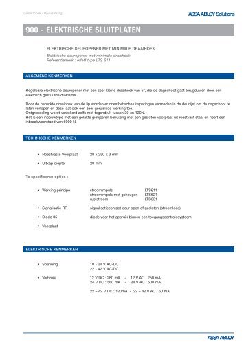 900 - ELEKTRISCHE SLUITPLATEN - ASSA ABLOY