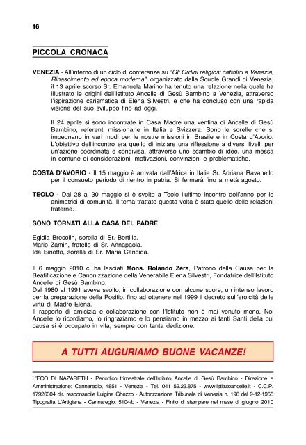 Istituto Ancelle di Gesù Bambino - Missione Cattolica di Lingua ...