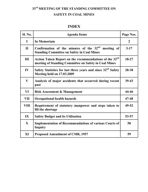 AGENDA - 33rd meeting of Standing Committee on Safety in Coal ...