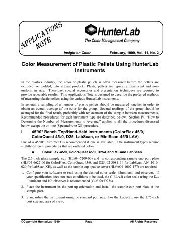 Color Measurement of Plastic Pellets Using HunterLab ... - Labequip