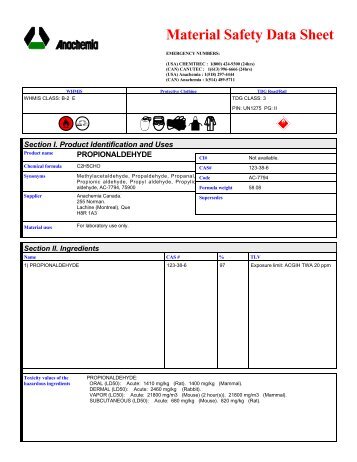 8145 PROPIONALDEHYDE (English) ANACHEMIA MSDS Canada ...