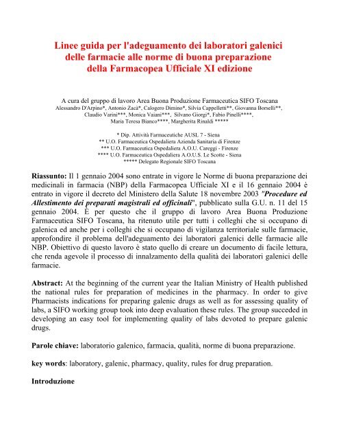 Le linee-guida per l'adeguamento alle norme di buona ... - Sifo