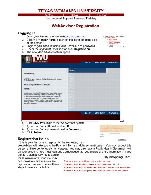 WebAdvisor Registration Instructions - Texas Woman's University