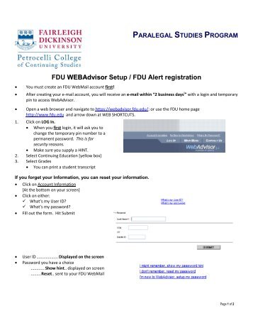 FDU WEBAdvisor Setup