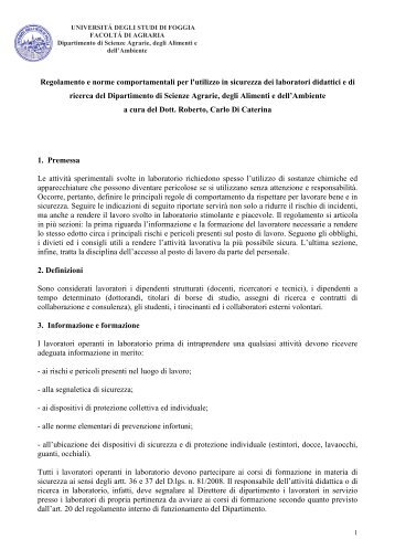 Regolamento e norme comportamentali per l'utilizzo in ... - Agraria