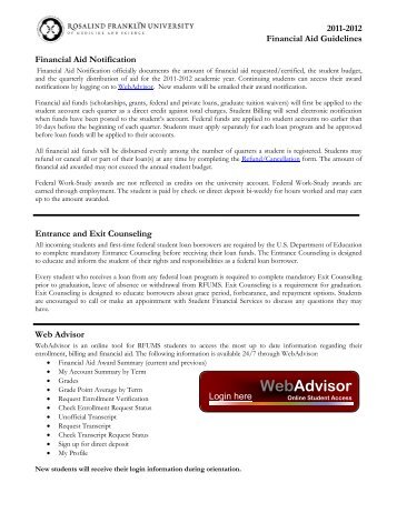 webadvisor rosalind franklin university