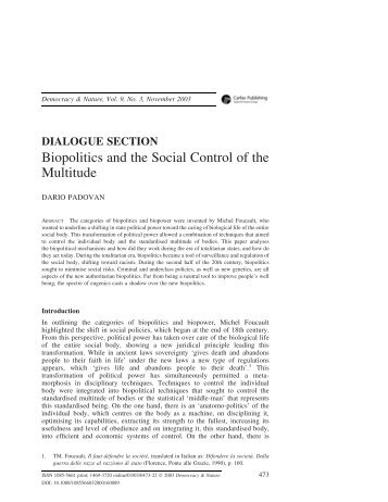 Biopolitics and the Social Control of the Multitude