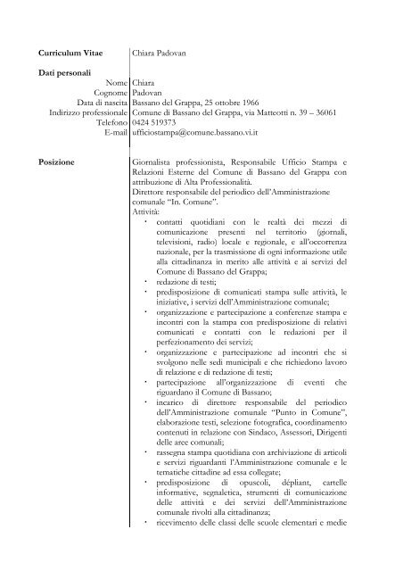 Curriculum Vitae Chiara Padovan Dati personali Nome Cognome ...