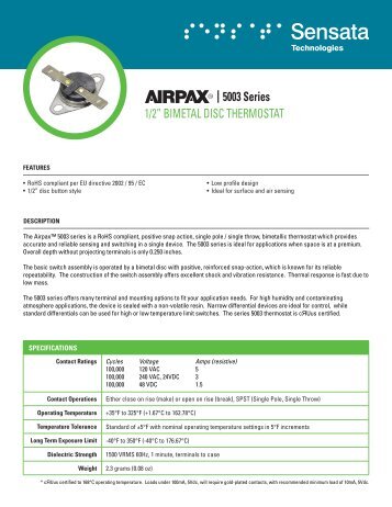 5003 Series 1/2” BIMETAL DISC THERMOSTAT - Airpax - Sensata