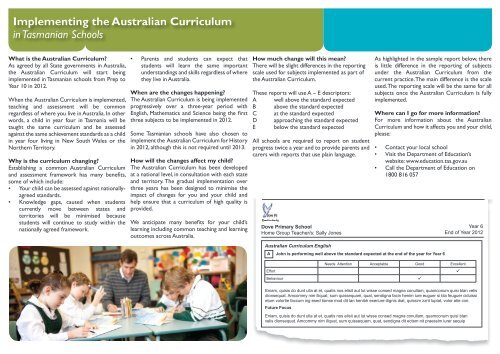 Australian Curriculum in Tasmanian Schools - Department of ...