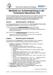 Merkblatt zur Aufnahmeprüfung - Technische Oberschule Stuttgart