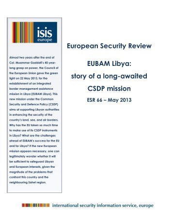 European Security Review EUBAM Libya: story of a long-awaited CSDP mission