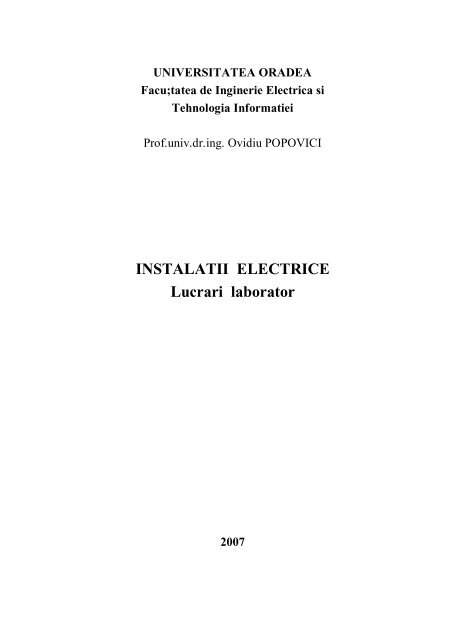 Instalatii electrice (Indrumator laborator) - Ovidiu Popovici