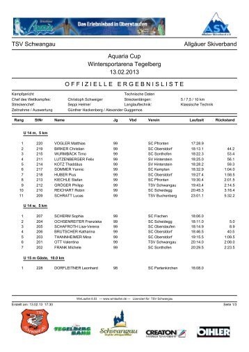 Ergebnisliste - TSV Schwangau