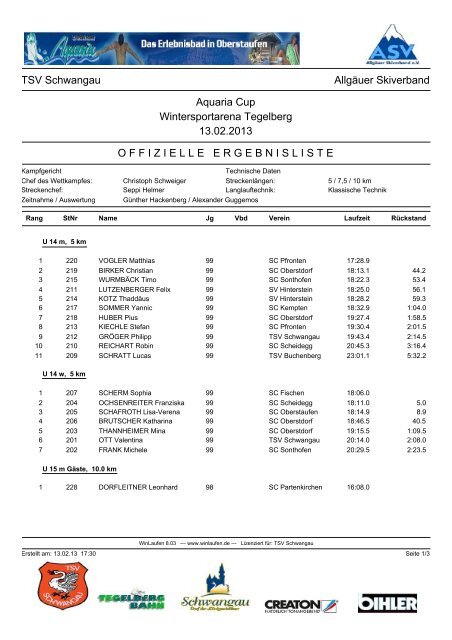 Ergebnisliste - TSV Schwangau