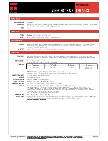 PRODUCT DATA SHEET: VINESTER F & S - 120-5003 - Tnemec