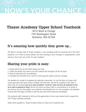 Thayer Academy Upper School Yearbook