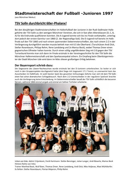 Stadtmeisterschaft der Fußball -Junioren 1997 - TSV Solln