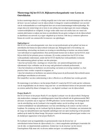 Masterstage bij het ECLO, Rijksnetwerkorganisatie voor Leren en ...
