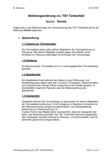 Abteilungsordnung des TSV Türkenfeld Sparte: Tennis
