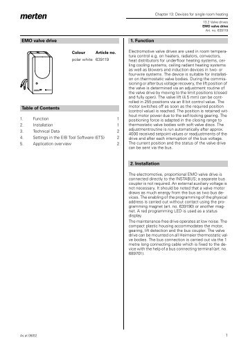 EMO valve drive Table of Contents 1. Function 2. Installation