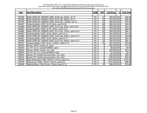 2012 Brandtech Price List - Clarkson Laboratory and Supply