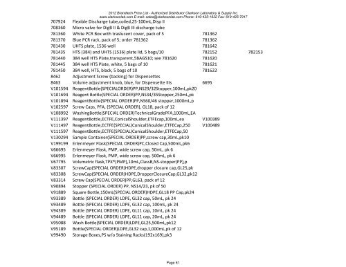 2012 Brandtech Price List - Clarkson Laboratory and Supply