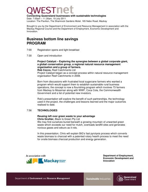 QWESTNet Mackay Business Bottom Line Savings forum agenda ...