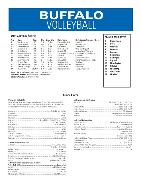 BUFFALO VOLLEYBALL - Buffalo Athletics - University at Buffalo