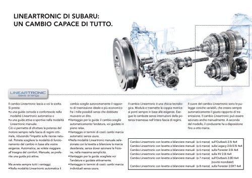 SOLO DA SUBARU: LINEARTRONIC, MOTORE BOXER E 4x4.