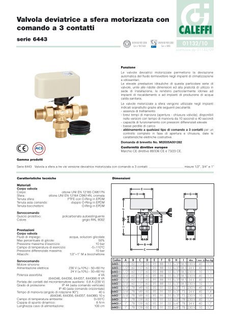 Valvola deviatrice a sfera motorizzata con comando - Caleffi