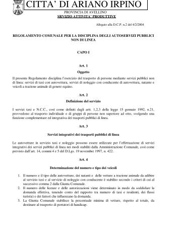 Regolamento comunale per la disciplina degli autoservizi pubblici