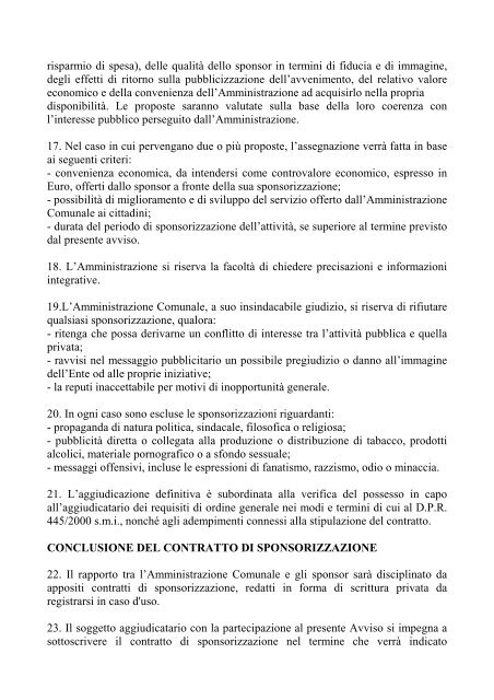 Avviso sponsorizzazioni - Comune di Montopoli Val d'Arno