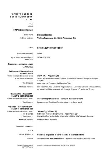 Curriculum vitae Riccardo Burresi (dimensione ... - Provincia di Siena
