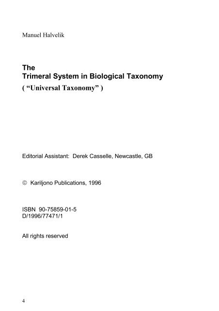 the TRIMERAL SYSTEM in BIOLOGICAL TAXONOMY - universala ...