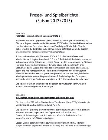 Presse- und Spielberichte (Saison 2012/2013) - TTC Kalthof