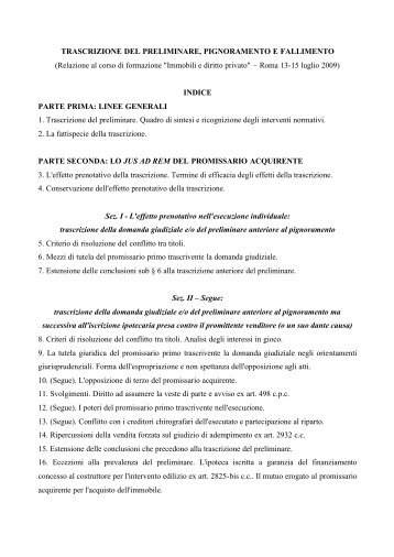 Trascrizione del preliminare, pignoramento e fallimento